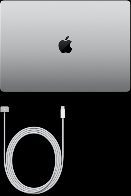 Un MacBook Pro 16 pollici e un cavo da USB-C a MagSafe 3