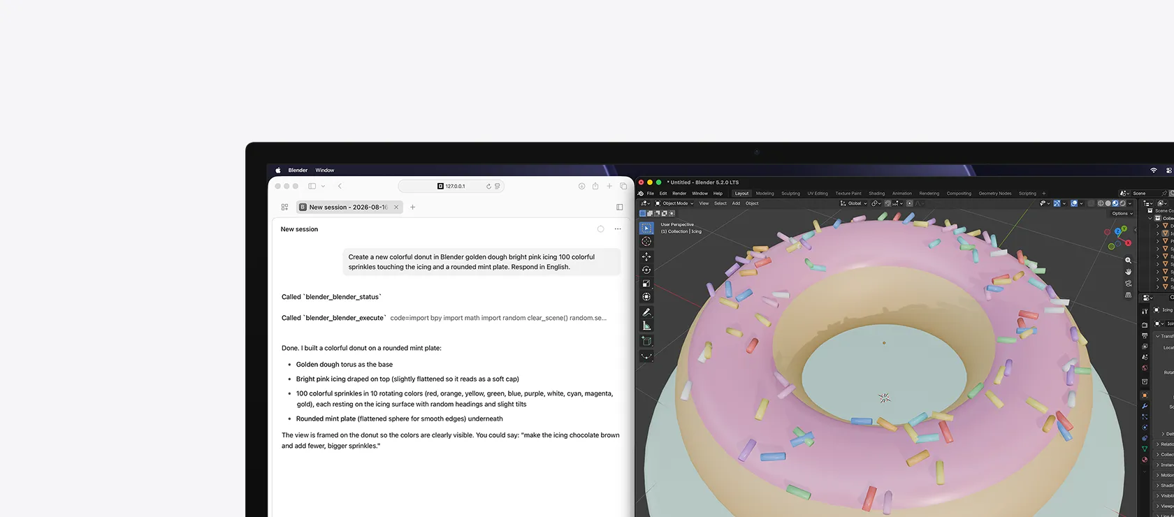 螢幕上同時開啟 Claude 及 Adobe InDesign 2026，Claude 顯示更新文件設計的生成式提示詞，而 Adobe InDesign 2026 則顯示正在編輯的文件