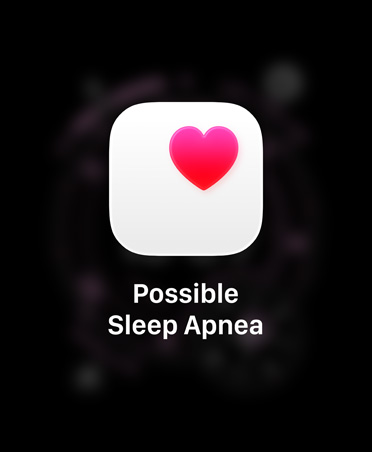Notification de possible apnée du sommeil, cœur rose sur carré blanc