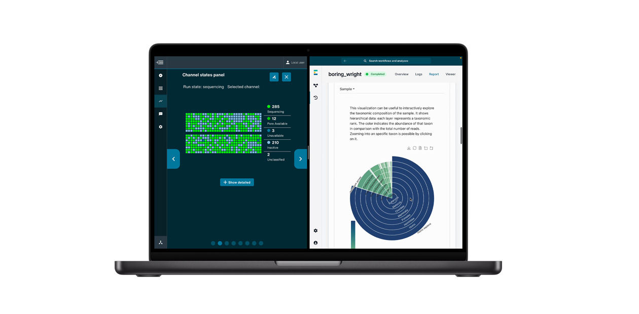En MacBook viser Oxford Nanopores app til DNA-sekventering.