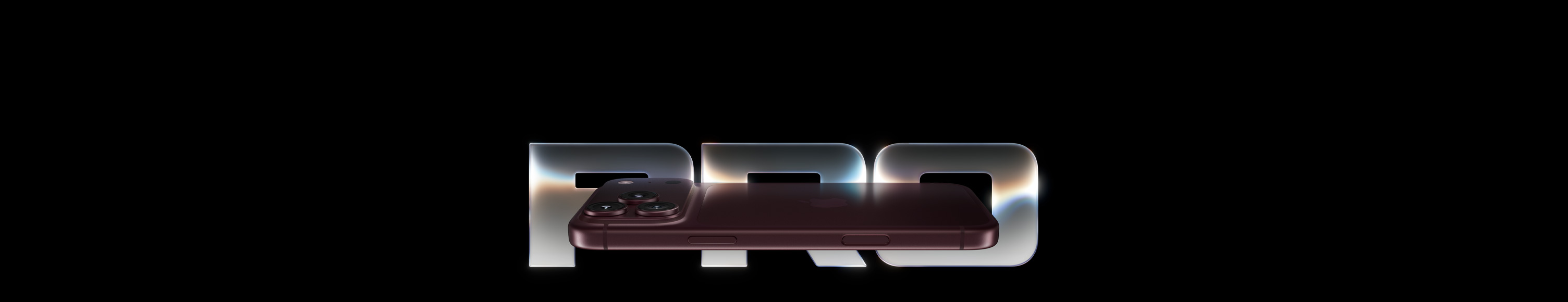 iPhone 18 Pro i bordeaux, vist bagfra, Pro Fusion-kamerasystem øverst, Apple-logo i midten, vist fra siden, sideknap, Kamerabetjening, ordet Pro skrevet i baggrunden