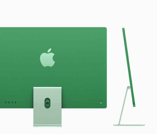 Vista posterior de un iMac verde, que destaca los cuatro puertos USB-C