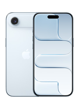 iPhone Air, vỏ ngoài mặt sau, màu Xanh Da Trời, hệ thống camera Fusion ở trên cùng, logo Apple ở giữa, vỏ ngoài mặt trước, màu Xanh Da Trời, Dynamic Island ở giữa phía trên cùng